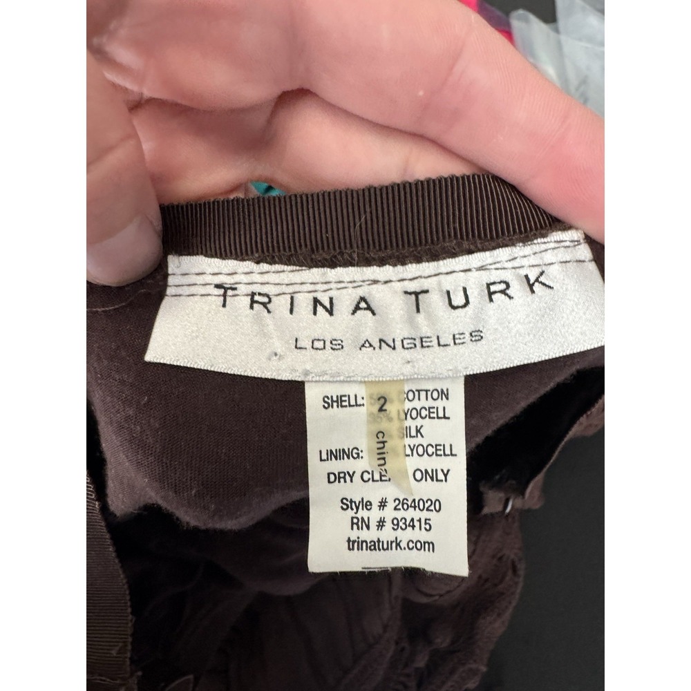 Trina Turk Los Angeles Brown Y2K silk Skirt‎ Pom Pom trim festival artsy boho - Picture 6 of 10